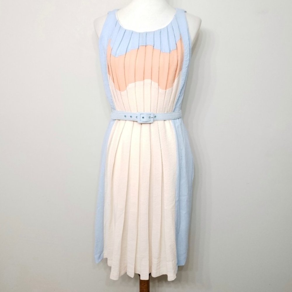 Eva Franco Pleated Colorblock Belted Isis Dress